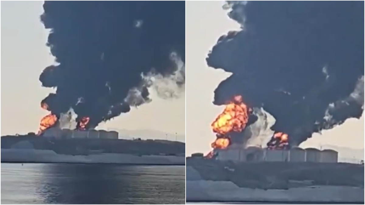 Iran strikes oil storage tanks at Oman's Salalah Port using drones, massive fire erupts | Watch
