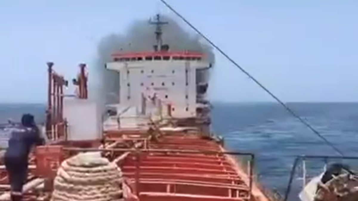 Cargo vessel with 24 Indians seafarers catches fire after attack off Oman coast; India repons