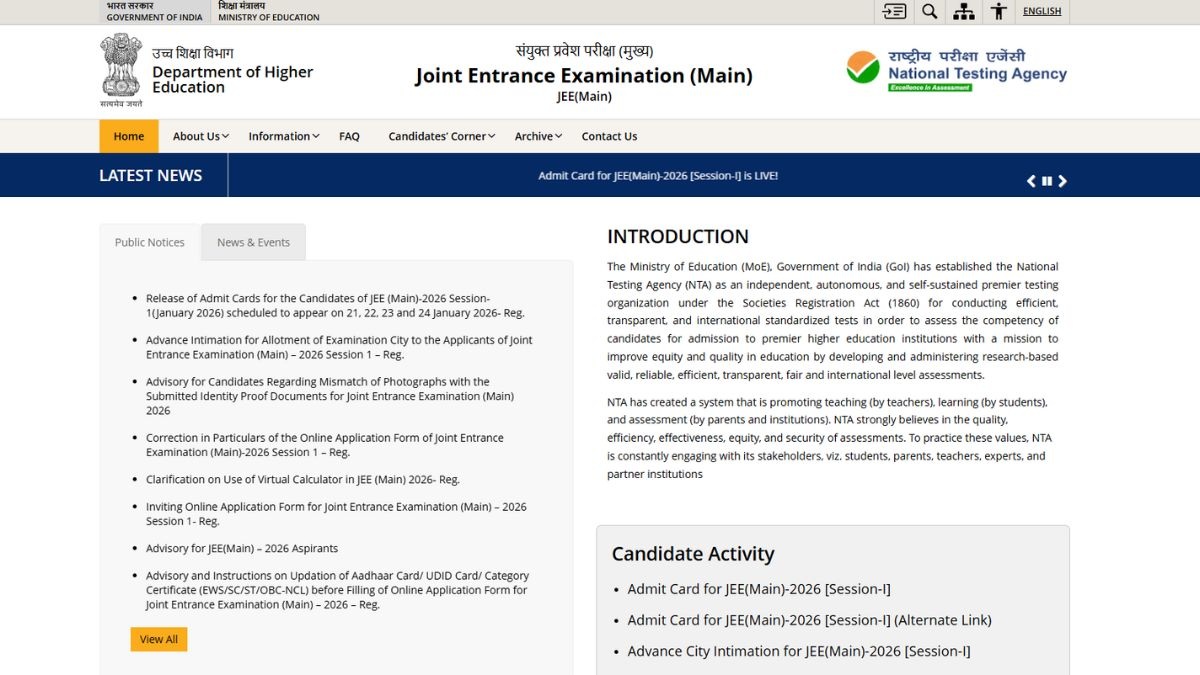 JEE Main 2026 Hall Ticket Now Available for Download on Official NTA Website