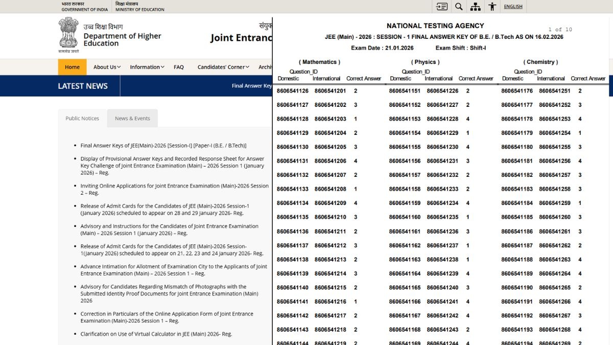 NTA Drops 9 Questions from JEE Main 2026 Final Answer Key, Four Had Multiple Answers