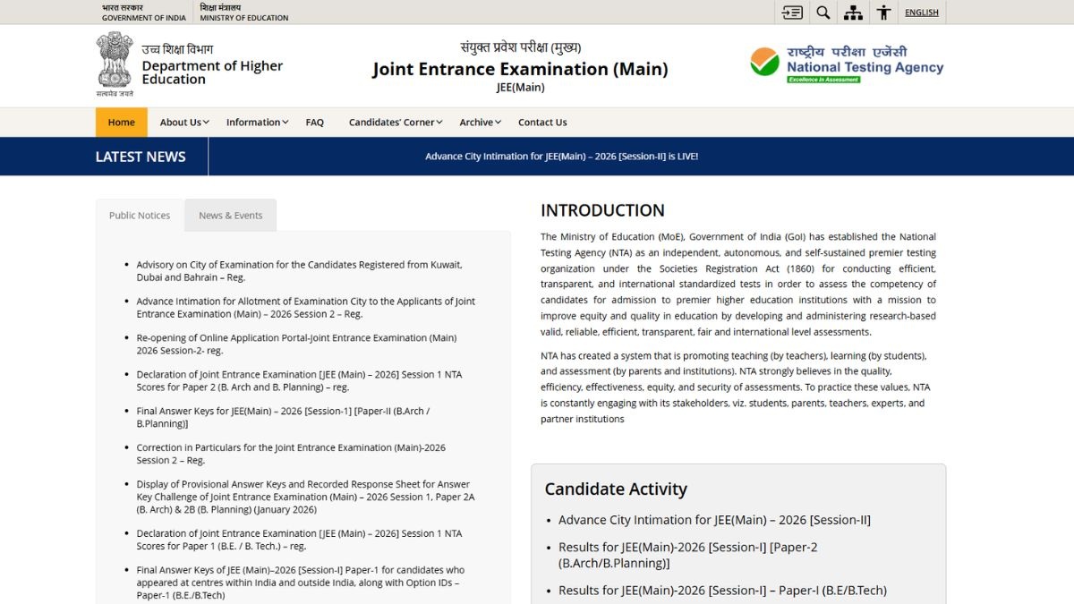 JEE Main April 2026 Admit Card Release Date Announced by NTA