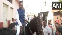 Haryana Assembly Elections 2024: Kurukshetra MP Naveen Jindal reaches polling station on horse