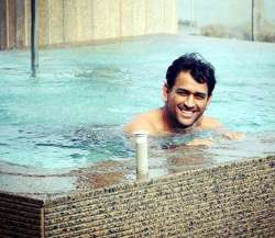 MS Dhoni in swimming pool