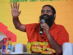 Ramdev with Patanjali products