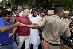 Delhi's deputy CM Manish Sisodia with AAP MLAs in a protest march yesterday