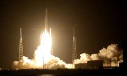 The Falcon 9 SpaceX rocket lifts off from launch