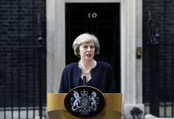 British Prime Minister Theresa May outside her residence 10 Downing Street