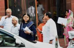 Maneka Sanjay Gandhi after a Cabinet meeting on Wednesday