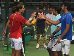 Leander Paes-Saketh Myneni with Spannish Rafael Nadal and Marc Lopez