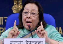 File pic - Former Union minister Najma Heptulla speaks to media at PIB.