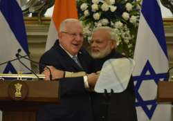 PM Modi with President Reuven Rivlin at joint media briefing in Hyderabad House.