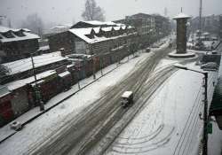 A view of Lal Chowk during heavy snowfall on Friday