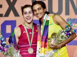 File pic of Carolina Marin and PV Sindhu