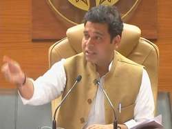 Power minister Shrikant Sharma addresses media in Lucknow 