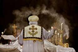 File pic, Pope Tawadros II leads prayers for Christians killed in Libya