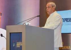 Mukherjee speaks during the Ramnath Goenka Memorial Lecture in New Delhi