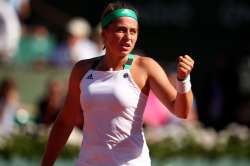 Jelena Ostapenko of Latvia reacts during the ladies semi final