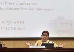 Sushma Swaraj addresses media in New Delhi on Monday 