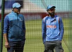 Anil Kumble and Virat Kohli during a nets session