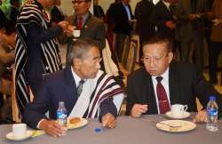 NPF chief and current CM Shurhozelie Liezietsu with former CM TR Zeliang