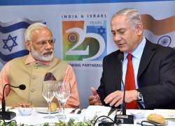 PM Modi and Benjamin Netanyahu at the 1st Israel - India CEOs Forum in Tel Aviv