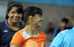 Vinesh Phogat takes part in a practice session at a Sports Authority of India