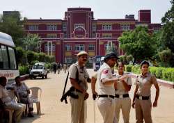 Gurugram Police officials outside Ryan International School 