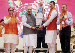 Amit Shah during flag off ceremony of “Gujarat Gaurav Yatra”