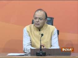 Finance Minister Arun Jaitley addressing a press conference Tuesday