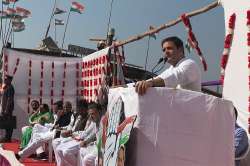 Congress vice president Rahul Gandhi addressing the fishermen community in Porbandar