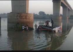 The driver of the bus lost control over the vehicle and it fell into the river after breaking the railing of the bridge, police said. 