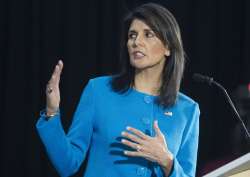 US Ambassador to the UN Nikki Haley during a press briefing at Joint Base Anacostia-Bolling on Thursday in Washington