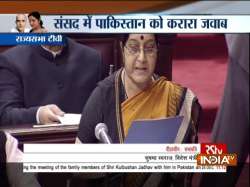 Sushma Swaraj is addressing Jadhav issue in Rajya Sabha.