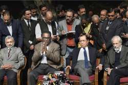 Supreme Court judge Jasti Chelameswar along with other judges addresses a press conference in New Delhi on Friday. 