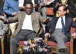 Supreme Court judge Jasti Chelameswar during a press conference at his residence in New Delhi on Friday.
