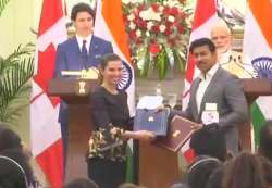 Canadian PM Justin Trudeau with PM Narendra Modi.