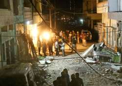 A View of Collapsed Building after the Gas Cylinder Blast in Beawar Rajasthan on Friday