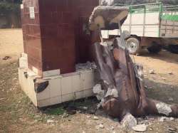 A statue of Vladimir Lenin brought down at Sabroom Motor Stand in Tripura. 