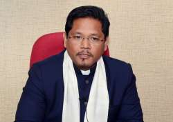 Newly sworn-in Meghalaya Chief Minister Conrad Sangma addresses a press conference in Shillong