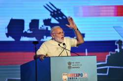 PM Modi speaking during the inaugural event of DefExpo 2018.  