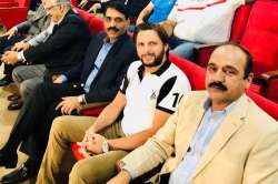 Pakistan cricketer Shahid Afridi with DG ISPR Asif Ghafoor and other officials