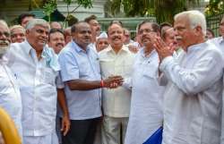 JD(S) President HD Kumaraswamy greets KPCC President G Parameshwara 