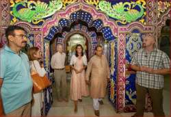 US envoy to the UN Nikki Haley and US Ambassador to India Kenneth Juster during a visit to Gauri Shankar temple in Chandni Chowk, in New Delhi on Thursday