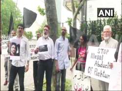 An anti-Pakistan protest  staged in New York by the civil rights group Pashtun Tahafuz Movement members