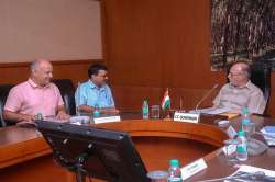 Kejriwal and Sisodia meeting L-G Anil Baijal.