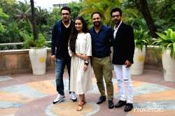 Stree director Amar Kaushik with producer Dinesh Vijan and actors Shraddha Kapoor and Rajkummar Rao