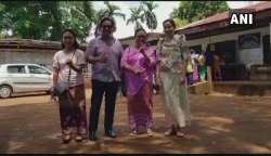 Meghalaya CM Conrad Sangma along with his family, after casting vote at a polling station in South Tura assembly constituency.