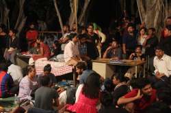 Students at in front of Counting centre in JNU campus before JNU election result 2018.