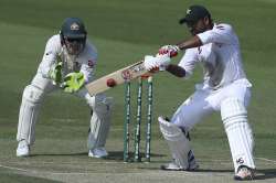 Pakistan's Sarfraz Ahmed plays a shot during their test match against Australia in Abu Dhabi