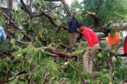 One person was killed in a landslide caused by heavy rains in Vijayawada city but no other casualties have been reported from elsewhere so far